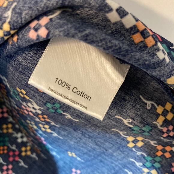 Hanna Andersson Cotton Dark Blue Geometric Floral Long Sleeve Button Shirt Top - Picture 7 of 7